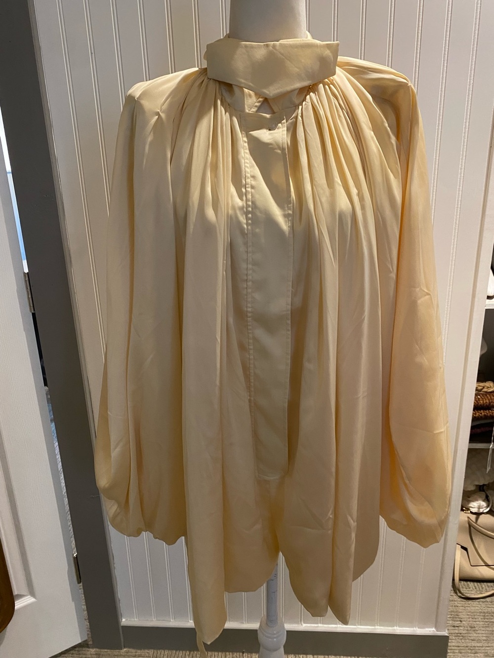 Elegant Cream High-Neck Pleated Blouse